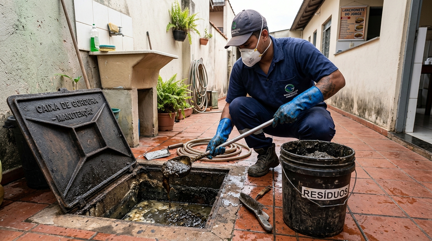 Remoção de resíduos da caixa de gordura em Cuiabá‑MT